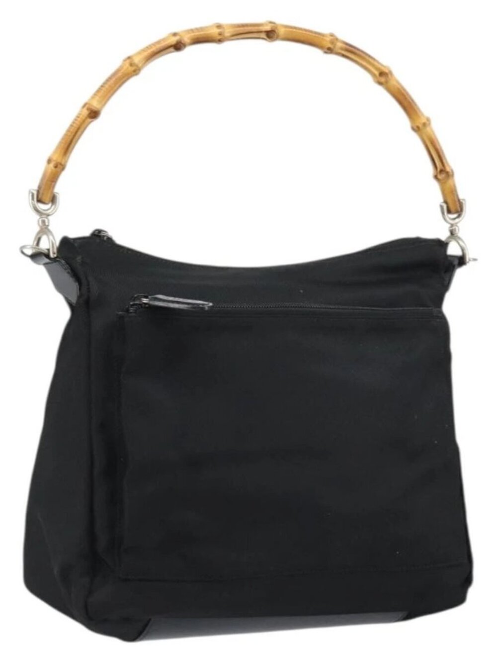 GUCCI Bamboo Hand Bag Nylon Leather Black Silver 000 2404 0509 Auth bs31893 - Picture 1 of 16